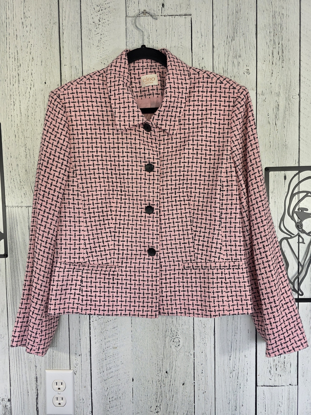 Cleo Petites Pink Tweed Blazer Skirt Suit Set Size 12P Made in Canada